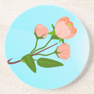 Dessous De Verre En Grès Dégradé du ciel bleu avec branche de ressort fleur