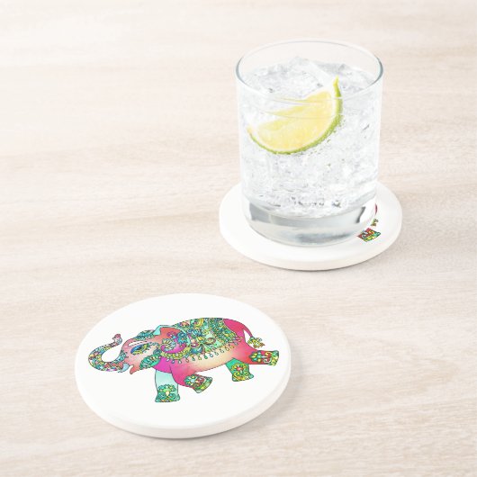 dessous de verre en grès d'éléphant mignon décorat (Côté)