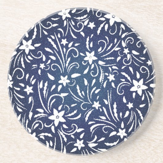 Dessous De Verre En Grès Denim Blooms : Floral Pattern Arrière - plan (Devant)