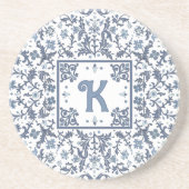 Dessous De Verre En Grès Denim Blue Fancy Floral Graphisme Personnalisé Rou (Devant)