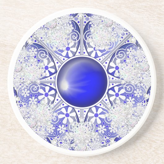 Dessous De Verre En Grès Dentelle en céramique Bleu de Grèce & flocon de ne (Devant)