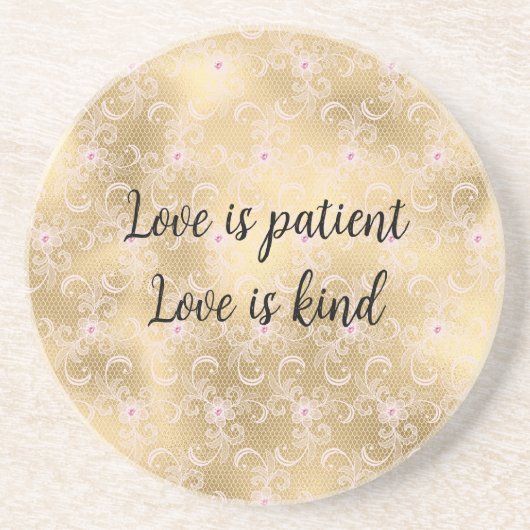 Dessous De Verre En Grès Dentelle Fleurie Rose et Or Élégante (Devant)