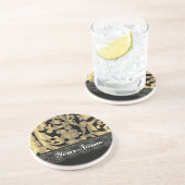 Dessous De Verre En Grès Dentelle noire et or damas (Côté)