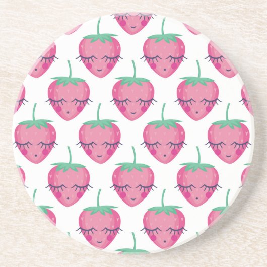 Dessous De Verre En Grès Des fraises endormies, mignonnes motifs. (Devant)