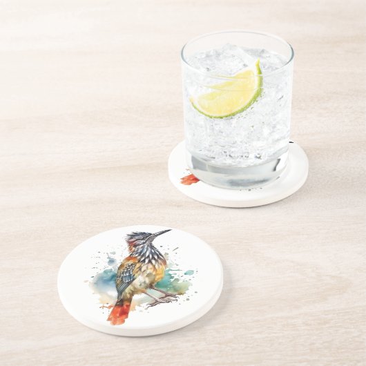 Dessous De Verre En Grès Desert Spirit, Roadrunner en Aquarelle (Côté)