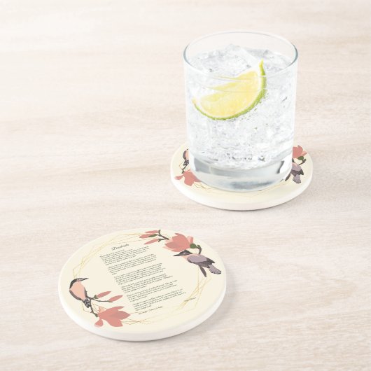 Dessous De Verre En Grès Desiderata Oiseaux Brown couronne d'or fleurie (Côté)