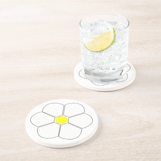 Dessous De Verre En Grès Design à fleurs blanches (Côté)