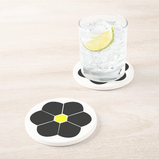 Dessous De Verre En Grès Design à fleurs noires (Côté)