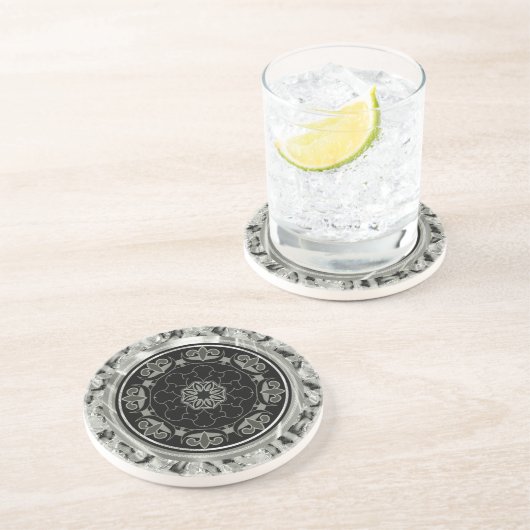 Dessous De Verre En Grès Design celtique orné gris argent (Côté)