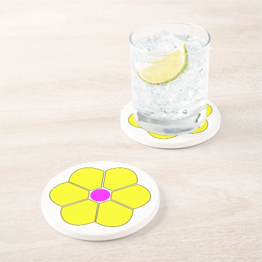 Dessous De Verre En Grès Design de fleurs jaunes (Côté)