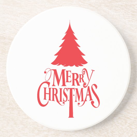 Dessous De Verre En Grès Design de Noël avec arbre rouge (Devant)