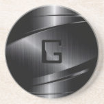 Dessous De Verre En Grès Design en métal noir look acier inoxydable<br><div class="desc">Tons noirs brillant look métallique,  dessous de verre motif en acier inoxydable. monogramme personnalisé et optionnel.</div>