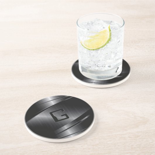 Dessous De Verre En Grès Design en métal noir look acier inoxydable (Côté)