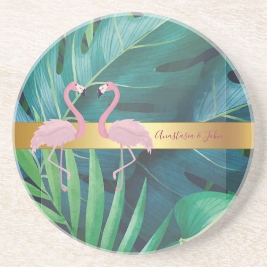 Dessous De Verre En Grès Design moderne, Feuilles Tropical Palm, Rose (Devant)