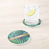 Dessous De Verre En Grès Design moderne, Feuilles Tropical Palm, Rose (Côté)