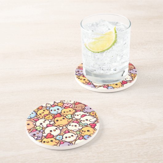 Dessous De Verre En Grès Design Motif de poulet de Chibi Cute (Côté)