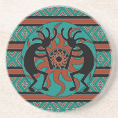 Dessous De Verre En Grès Design rustique Sud-Ouest Kokopelli Turquoise (Devant)