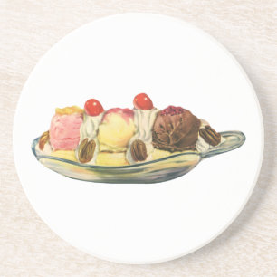 Dessous De Verre En Grès Desserts de nourriture vintage, cerises de banana 