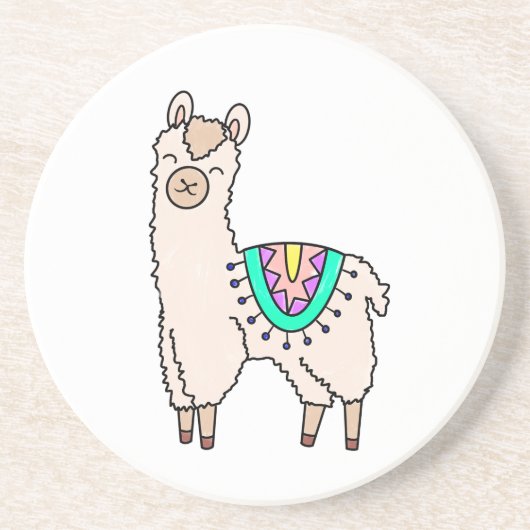 Dessous De Verre En Grès dessin animé de llama alpaga souriant (Devant)