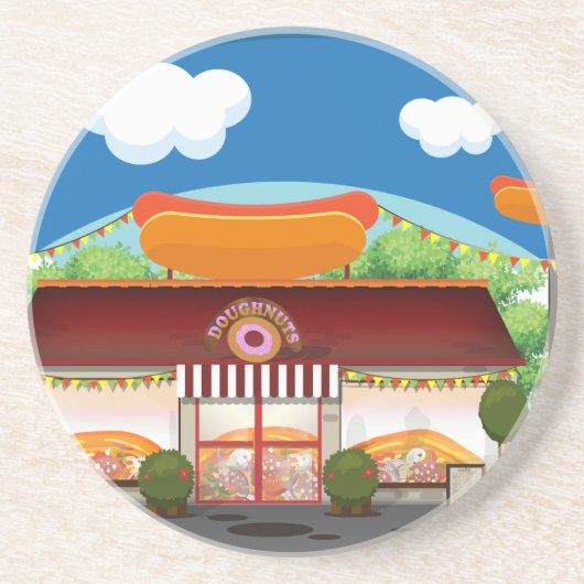 Dessous De Verre En Grès Dessin animé de restaurant de restauration rapide (Devant)