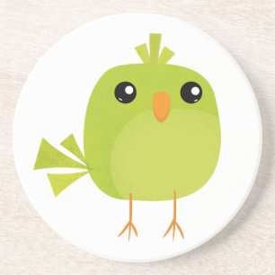 Dessous De Verre En Grès Dessin animé d'oiseau vert