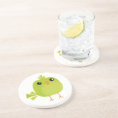 Dessous De Verre En Grès Dessin animé d'oiseau vert (Côté)
