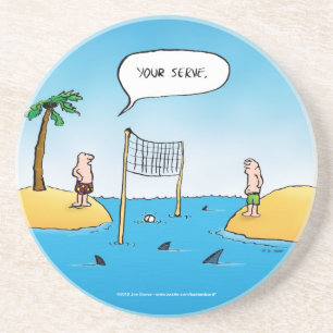 Dessous De Verre En Grès Dessin animé drôle de volley-ball de requin
