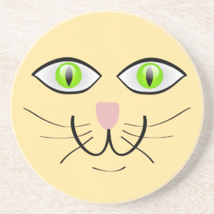 Dessous De Verre En Grès Dessin animé visage drôle de chat-29034