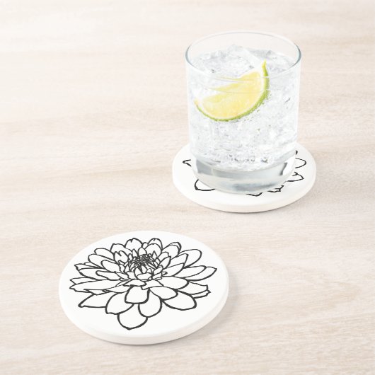 Dessous De Verre En Grès Dessin Chrysanthème (Côté)