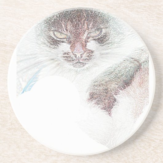 Dessous De Verre En Grès Dessin de visage de chat mignon en colère (Devant)