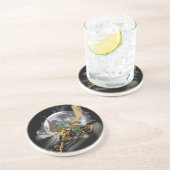 Dessous De Verre En Grès Dessin Dragon et Imaginaire Lune (Côté)