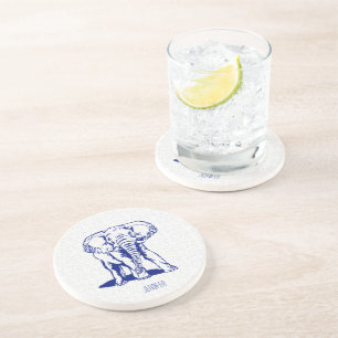 Dessous De Verre En Grès Dessin Monogramme Marine Blue Elephant Line