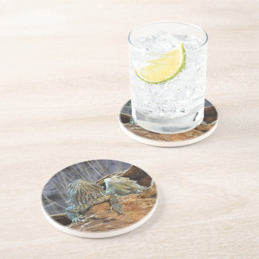 Dessous De Verre En Grès Dessous de verre de grès avec deux lézards curieux (Côté)