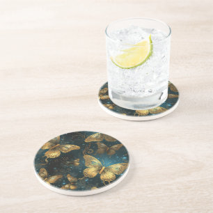Dessous De Verre En Grès Dessous de verre de grès de Papillons d'or