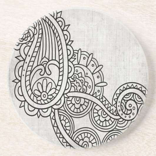 Dessous De Verre En Grès Dessous de verre de grès gris Mehndi Motif (Devant)