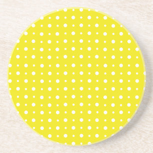 Dessous De Verre En Grès Dessous de verre de grès jaune citron, Pois blancs