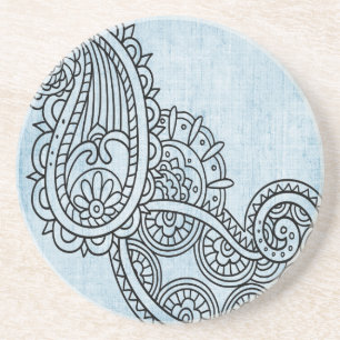 Dessous De Verre En Grès Dessous de verre de grès Motif Motif bleu Mehndi
