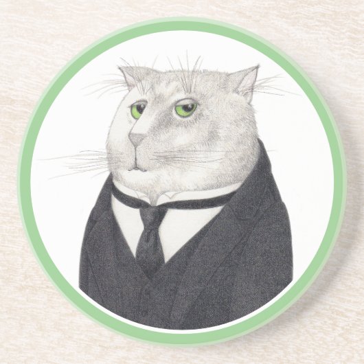 Dessous De Verre En Grès DESSOUS DE VERRE de grès rond CHAT BUTLER (Devant)