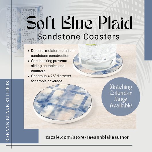 Dessous De Verre En Grès Dessous de verre de grès rond mat bleu lisse