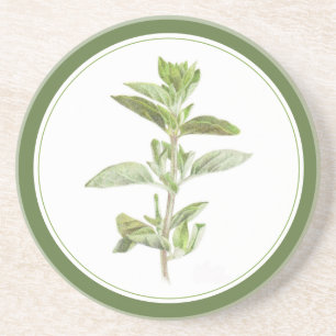 Dessous De Verre En Grès DESSOUS DE VERRE de grès rond OREGANO FRAIS -texte