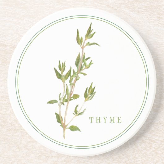 Dessous De Verre En Grès DESSOUS DE VERRE de grès rond THYME FRAIS (+texte) (Devant)