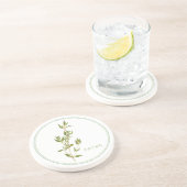 Dessous De Verre En Grès DESSOUS DE VERRE de grès rond THYME FRAIS (+texte) (Côté)