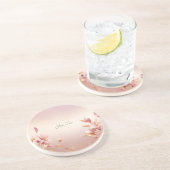 Dessous De Verre En Grès Dessous de verre de grès rose Feuille Floral (Côté)