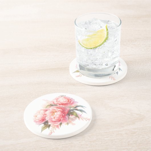 Dessous De Verre En Grès Dessous de verre de grès rose Peonies (Côté)