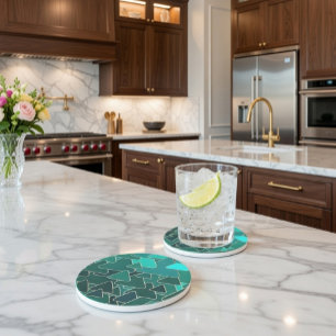 Dessous De Verre En Grès Dessous de verre de grès Turquoise géométrique et