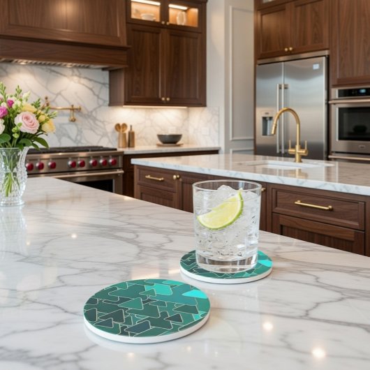 Dessous De Verre En Grès Dessous de verre de grès Turquoise géométrique et 