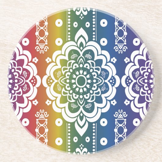 Dessous De Verre En Grès Dessous de verre de Motif de grès Rainbow Mehndi (Devant)