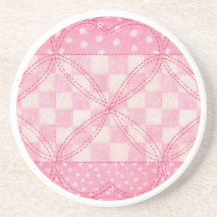 Dessous De Verre En Grès Dessous de verre rond de grès ROSE COEUR QUILT