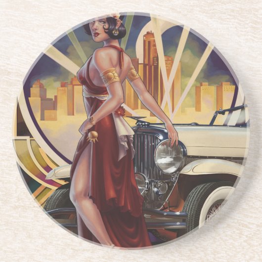 Dessous De Verre En Grès Detroit, Michigan | Ville automobile (Devant)