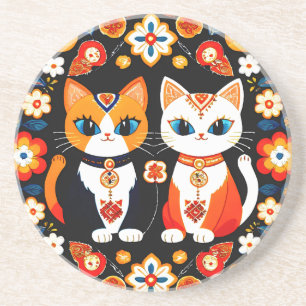 Dessous De Verre En Grès Deux chats mignons